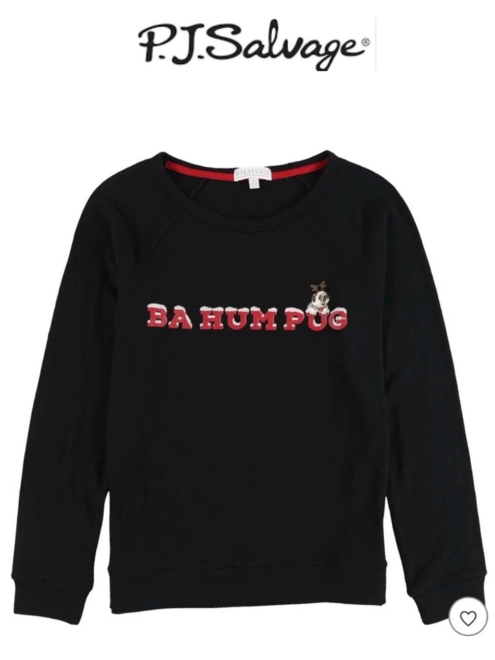 PJ Salvage BA HUM PUG Soft Luxury Black Holiday Sweatshirt/Lounge-shirt S NWT